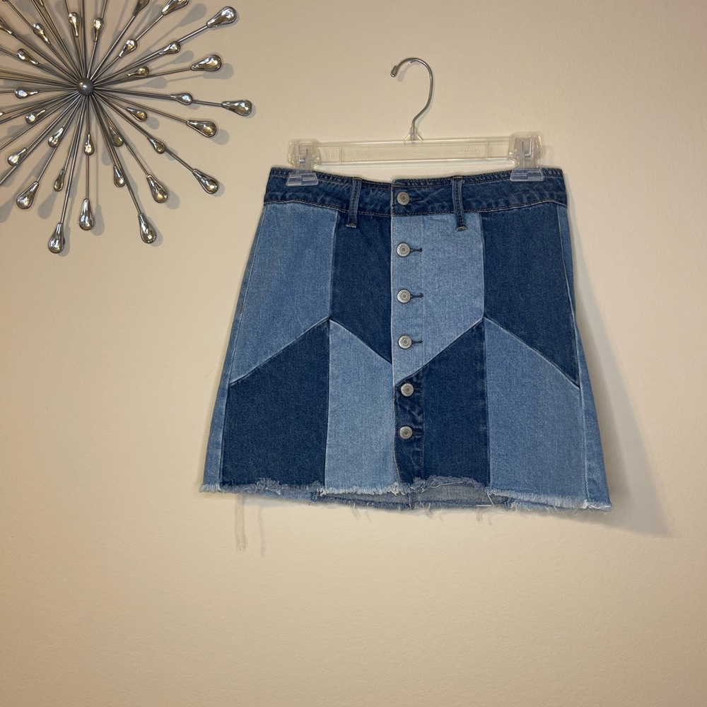 Boho American Eagle Denim In Striking Two Tone Skirt Size 2 - Picture 3 of 7